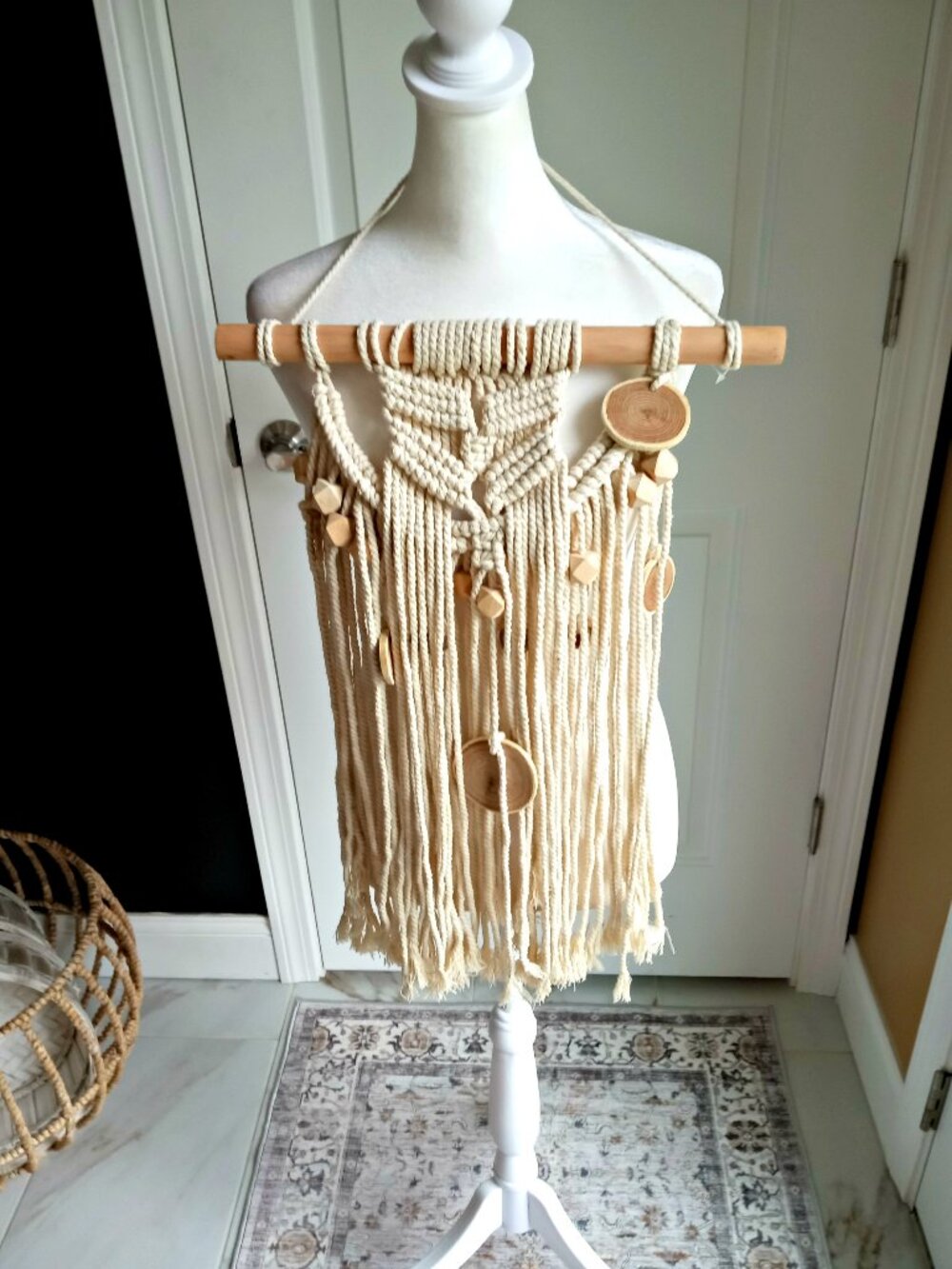 NEW! BOHO Farmhouse MACRAME Decor W/WOOD BEADS